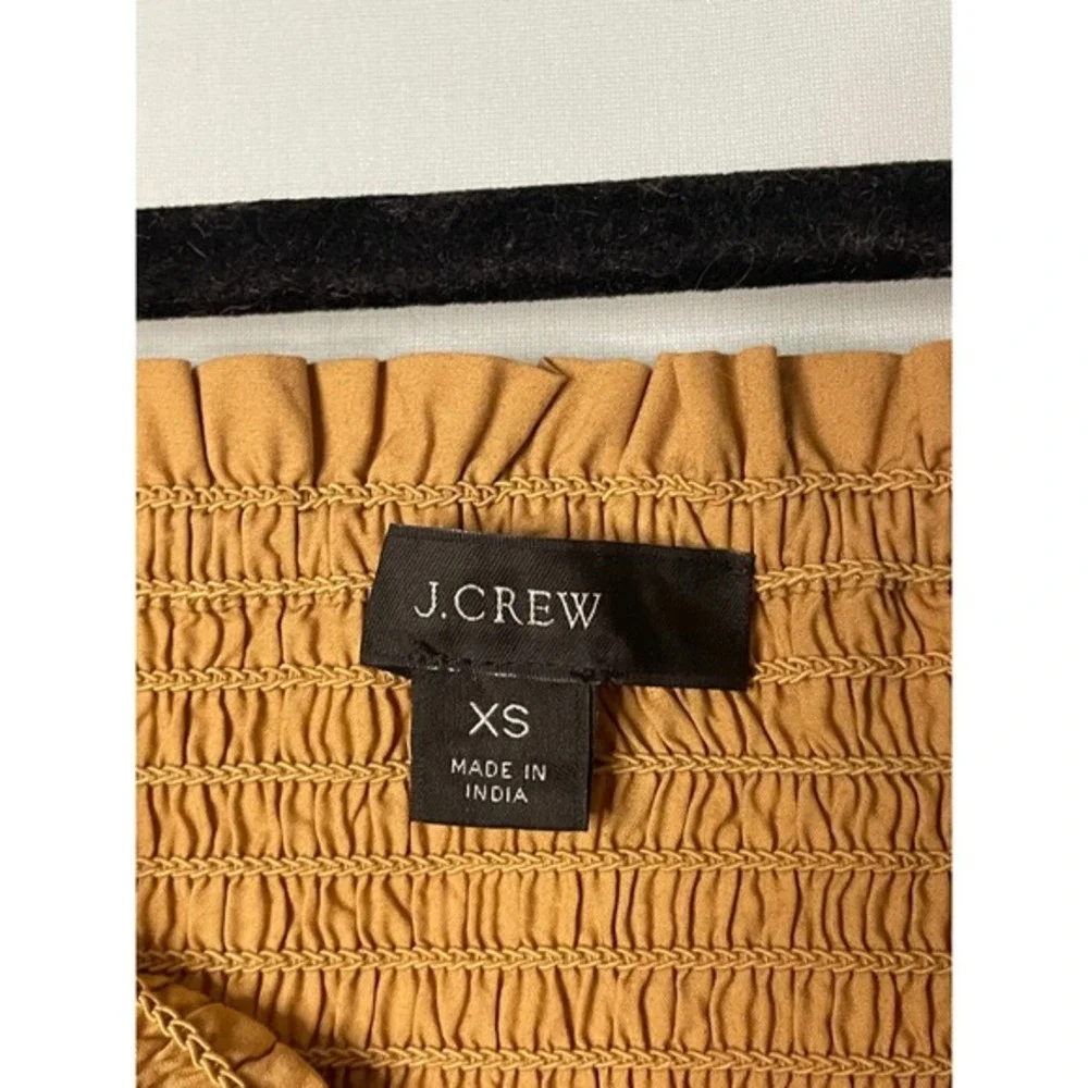 J. Crew‎ Square Neck Smocked Peplum Long Sleeve Top Camel Tan XS